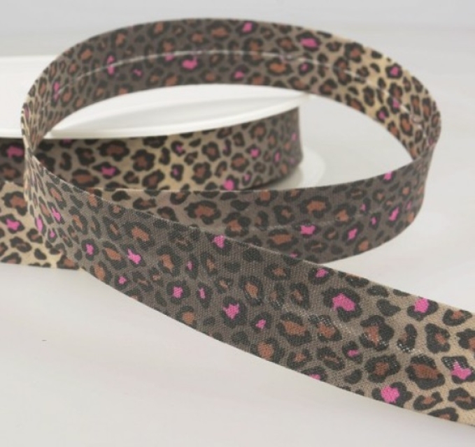 Schrägband mit Leopardenmuster pro Meter rose-clair