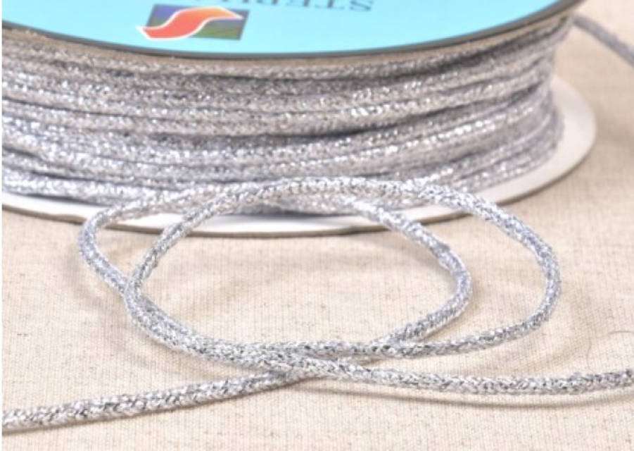 Kordel meliert metallic 2 mm Breite pro Meter weiss silber