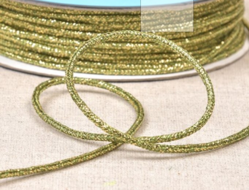 Kordel meliert metallic 2 mm Breite pro Meter khaki / gold