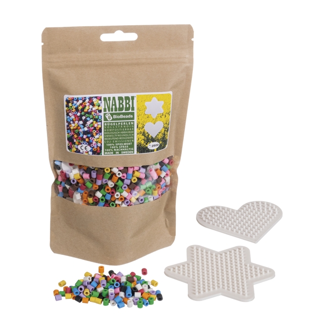 NABBI BioBeads Bügelperlen biologisch abbaubar 10 Farben Mix und 2 Legeplatten