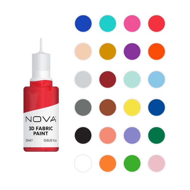 Trimcraft Nova 3D Fabric PaintsTextilfarbe 24 Stück zu je 20 ml