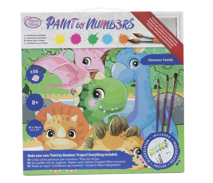 Craft Buddy PBN-3030-19 Painting by Numbers Framed Kit Malen nach Zahlen Dinosaurs Family