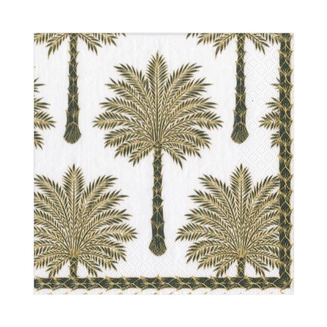 Caspari Lunch Serviette pro Stück Black Grand Palms