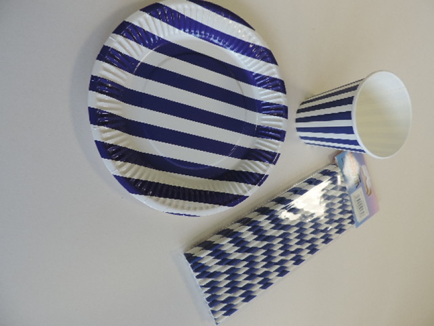 Party Papp Teller gestreift blau-weiss