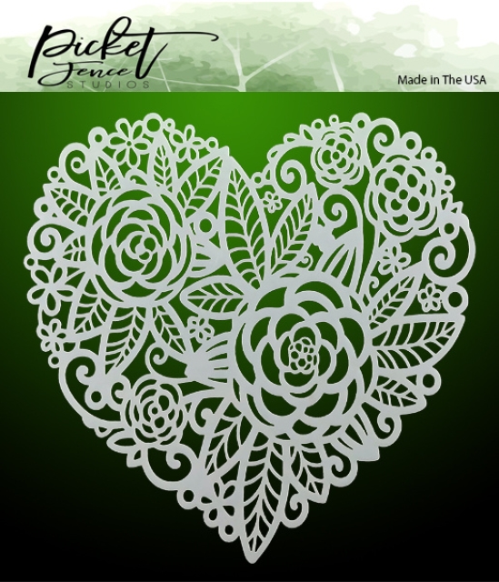 Picket Fence Studios Schablone Flowers in a Heart