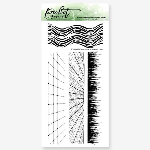 Picket Fence Studios Clear Stamps Tall Grass and Waves with Tiles and Wood Floors