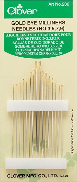 Clover Putzmachernadeln vergoldet Öhr 3 bis 9