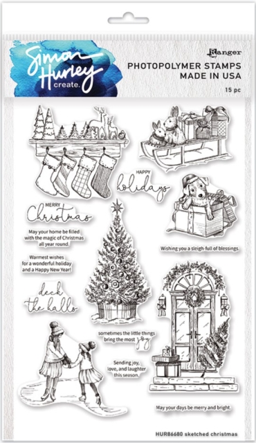 Ranger Simon Hurley create Photopolymer Stamps 6 x 9 Inch Sketched Christmas