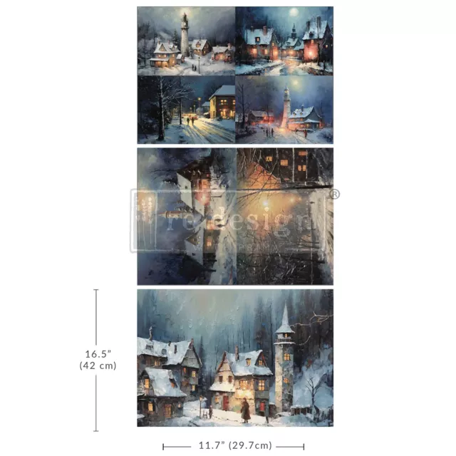 Re-Design with Prima A3 Decoupage Fiber Pack Decoupage Papier Snowy Twilight