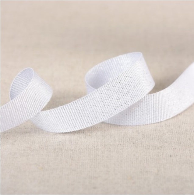 Metallisiertes Ripsband 15 mm pro Meter weiss