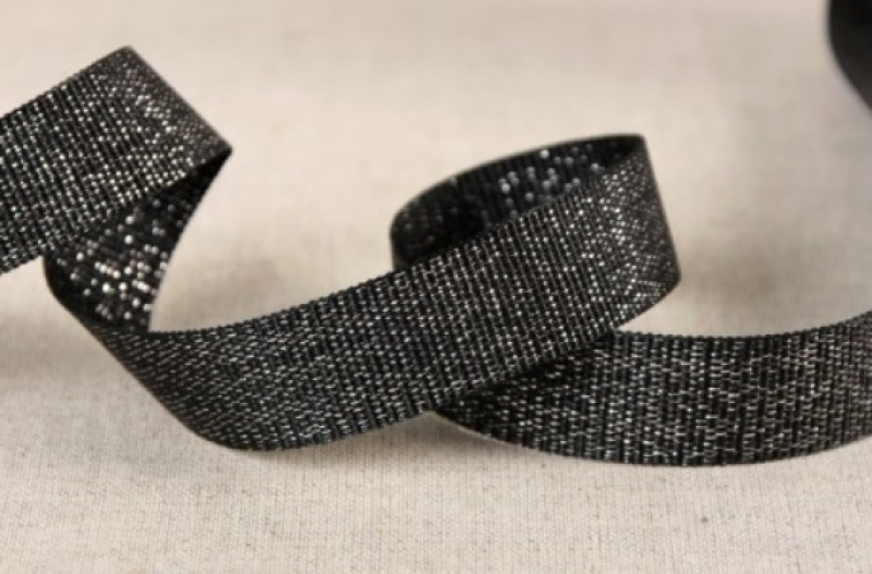 Metallisiertes Ripsband 15 mm pro Meter schwarz