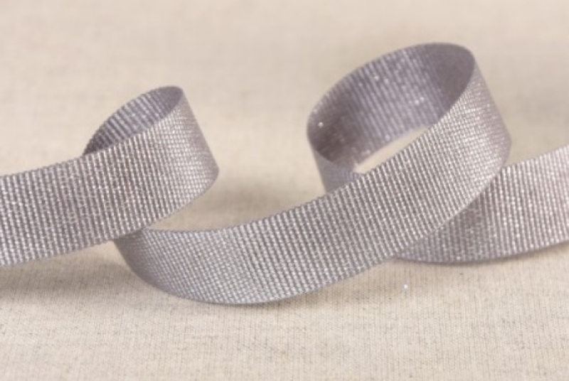 Metallisiertes Ripsband 15 mm pro Meter gris clair