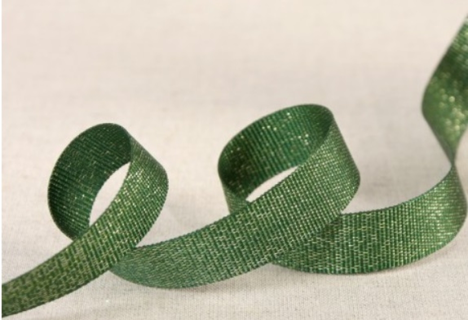 Metallisiertes Ripsband 15 mm pro Meter flaschengrün