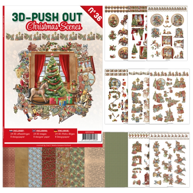 3D Push Out Book 24 Christmas Scenes 24 Motive mit 8 Hintergrundpapieren