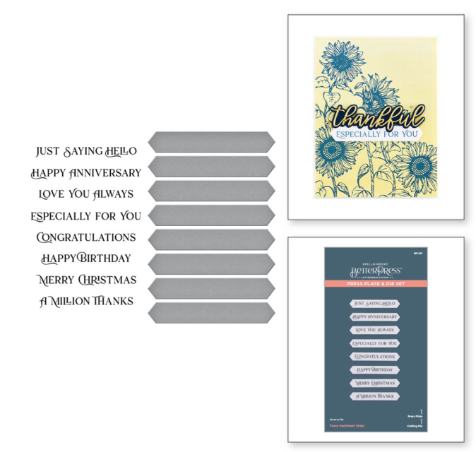 Spellbinders Fancy Sentiments Strips Press Plate & Die Set