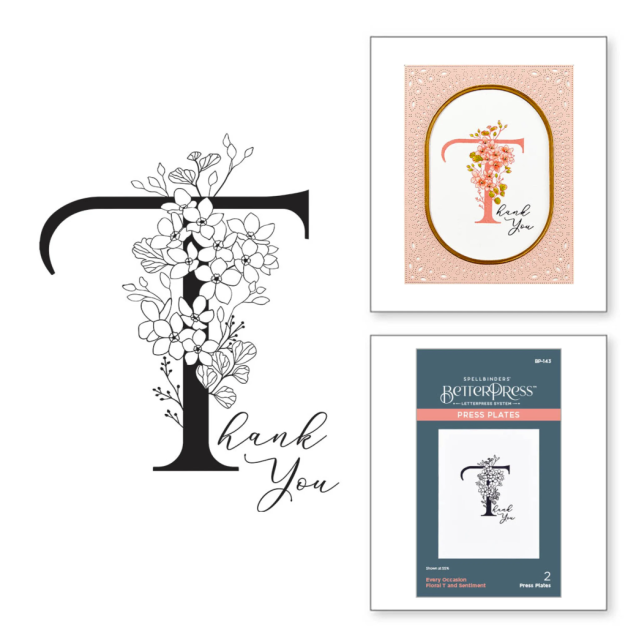 Spellbinders Press Plate Every Occasion Floral T and Sentiment
