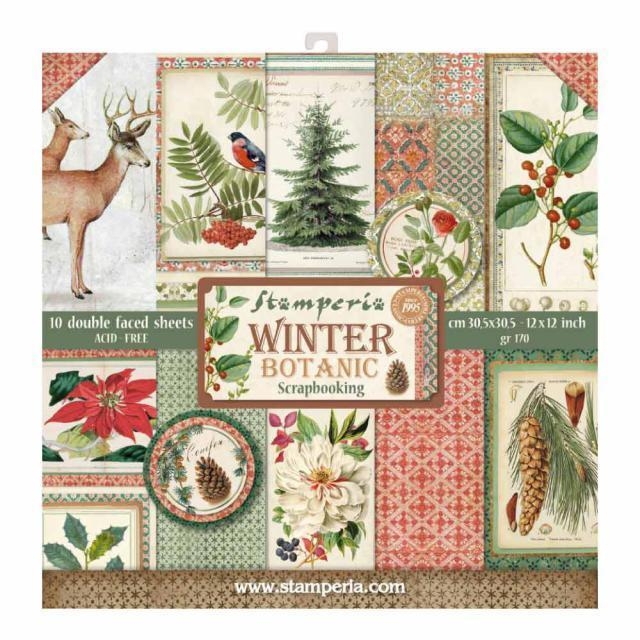 Stamperia 12 x 12 inch Paper Pack / Papiere Winter Botanic