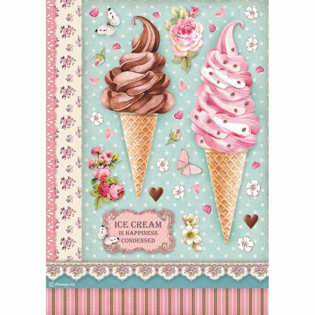 Stamperia A4 Rice Paper Reispapier packed Ice Cream