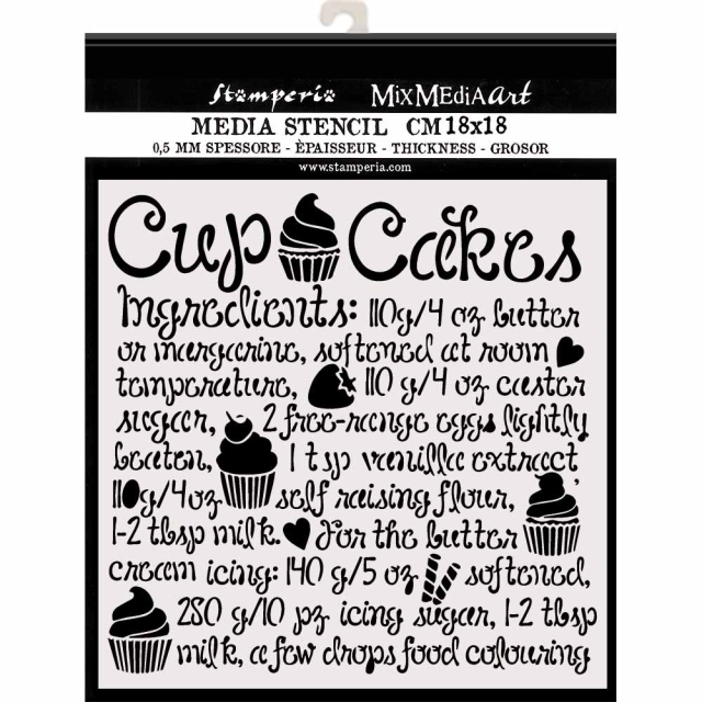 Stamperia Thick Stencil 18 x 18 Cupcake