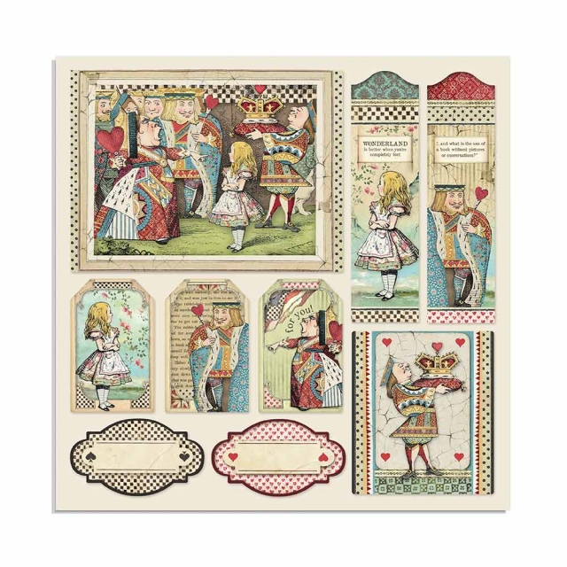 Stamperia Block Large mit 22 einseitig bedruckten Papieren Alice gold