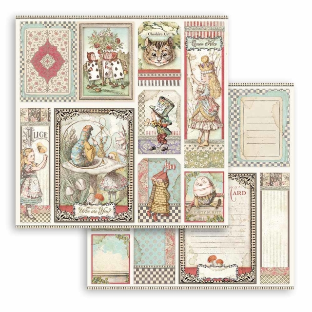 Stamperia Extra Small Pad 6 x 6 Inch mit 10 doppelseitig bedruckten Papieren Alice through the Looking Glass