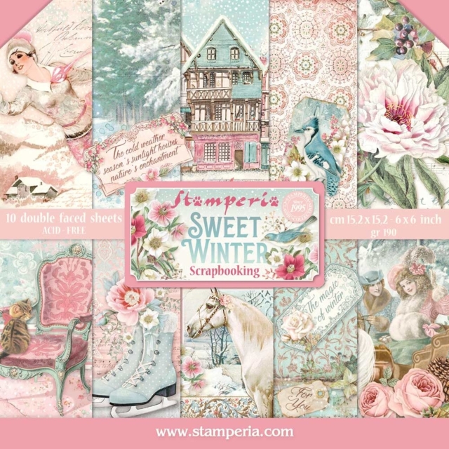Stamperia Extra Small Pad 6 x 6 Inch mit 10 doppelseitig bedruckten Papieren Sweet Winter