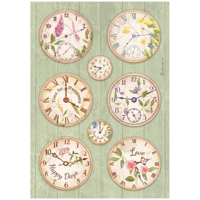 Stamperia Rice Paper A4 Create Happiness Welcome Home Clocks