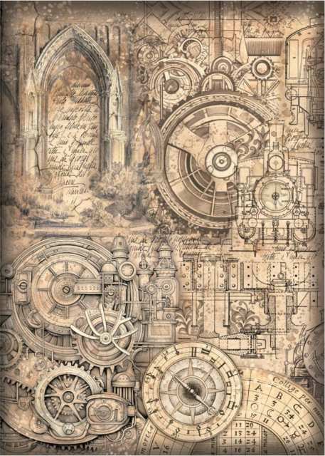 Stamperia Sir Vagabond in Fantasy World Reispapier A4 Mechanical Pattern
