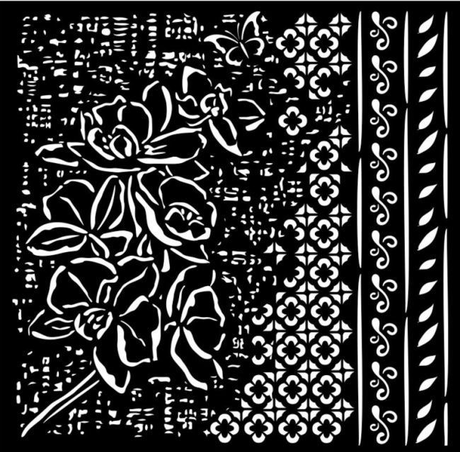 Stamperia Thick Stencil Schablone 18 x 18 cm Orchids and Cats Orchid Pattern