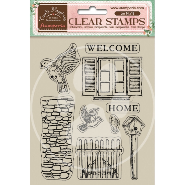 Stamperia Acrylic Stamp 14 x 18 cm Create Happiness Welcome Home Birds