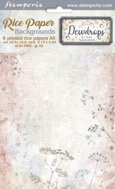 Stamperia Rice Paper Reis Papier A6 Set mit 8 Stück Backgrounds Create Happiness Dewdrops