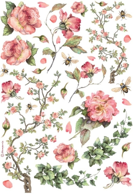 Stamperia A4 Reispapier Rice Paper Roses and Ivy