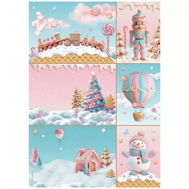 Stamperia A4 Rice Paper Reispapier Candy Christmas Cards