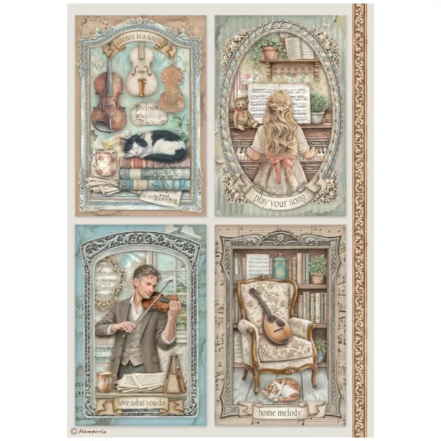 Stamperia Printed A4 Rice Paper for Art and Craft Reispapier Symphony 4 Cards