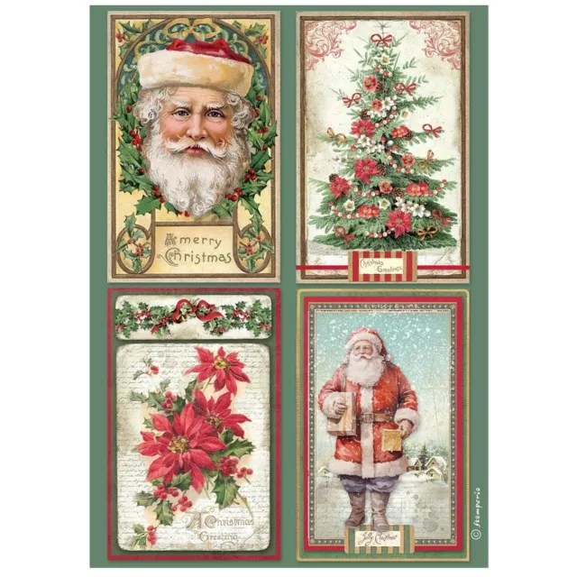Stamperia Printed A4 Rice Paper for Art and Craft Reispapier Classic Christmas 4 Cards