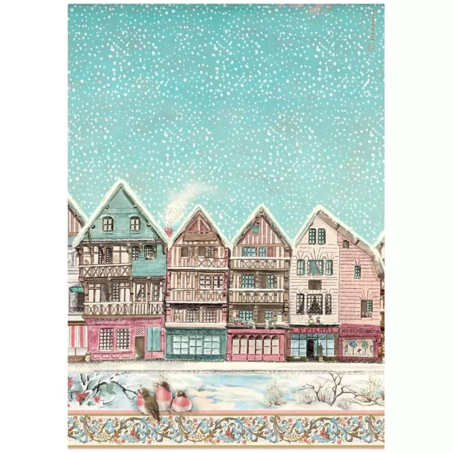 Stamperia Printed A4 Rice Paper for Art and Craft Reispapier Winter Magic Village
