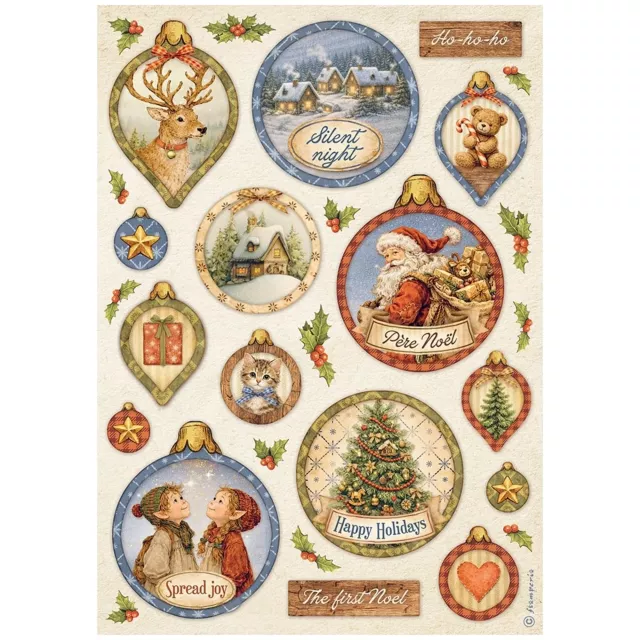 Stamperia Printed A4 Rice Paper for Art and Craft Reispapier Silent Night Christmas Balls