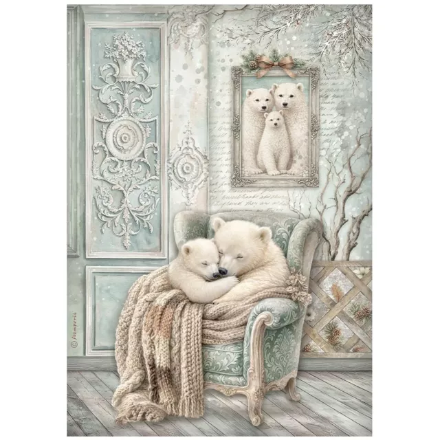 Stamperia Printed A4 Rice Paper for Art and Craft Reispapier White Christmas Cozy Bears
