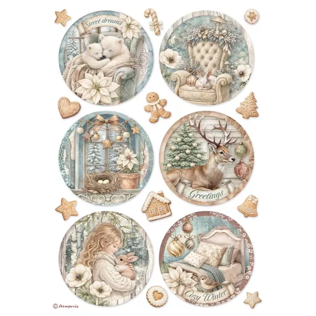 Stamperia Printed A4 Rice Paper for Art and Craft Reispapier White Christmas 6 Rounds