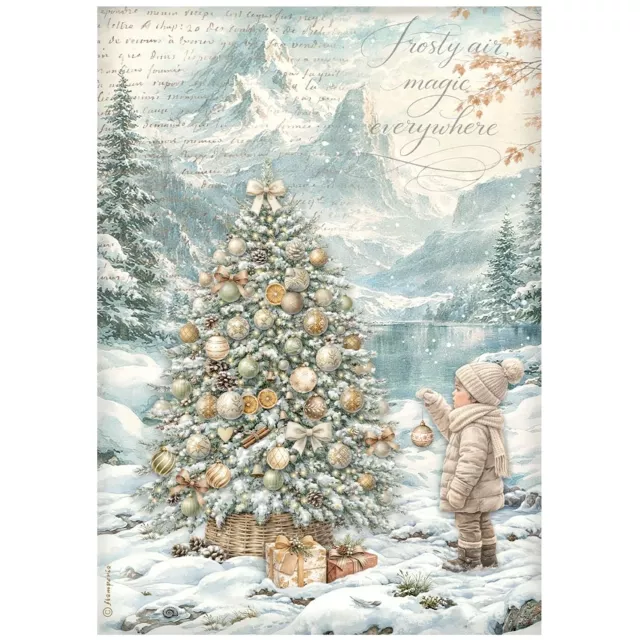 Stamperia Printed A4 Rice Paper for Art and Craft Reispapier White Christmas Tree by the Lake
