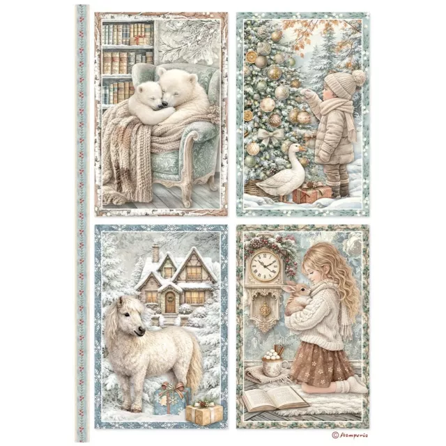 Stamperia Printed A4 Rice Paper for Art and Craft Reispapier White Christmas 4 Cards