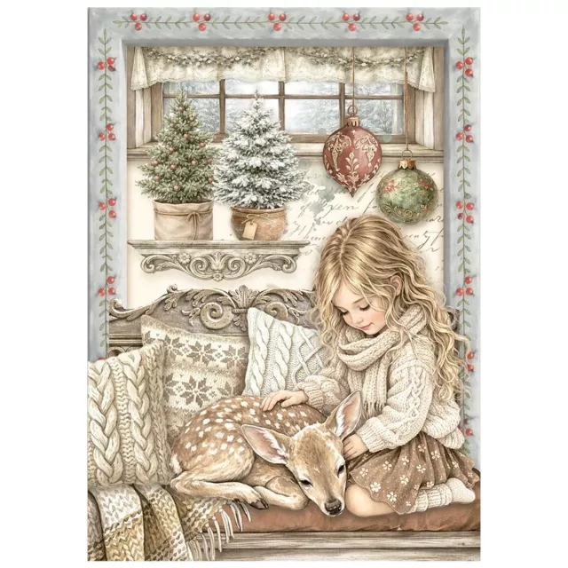 Stamperia Mini Rice Paper A6, 8 Sheets for Art and Craft Reispapier White Christmas