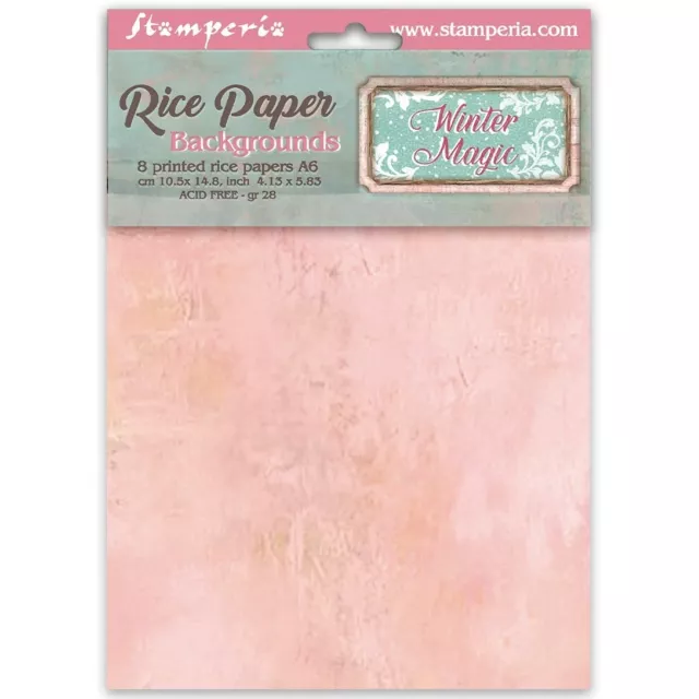 Stamperia Printed 8 Rice Paper A6 Background Selection for Art and Craft Winter Magic