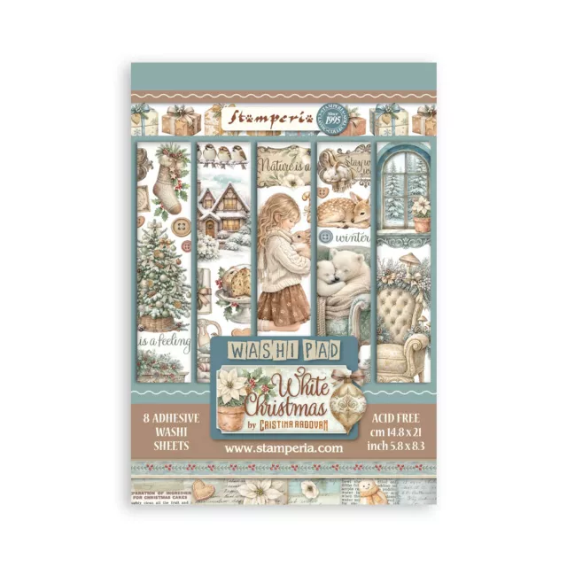 Stamperia Printed Washi Pad for Art and Craft A5 8 Sheets White Christmas