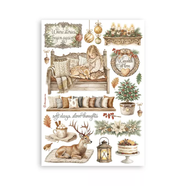 Stamperia Printed Washi Pad for Art and Craft A5 8 Sheets White Christmas