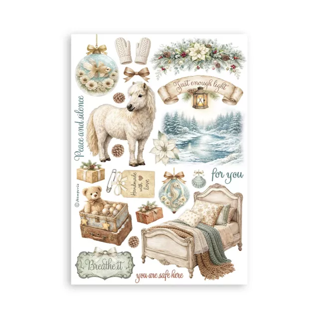 Stamperia Printed Washi Pad for Art and Craft A5 8 Sheets White Christmas
