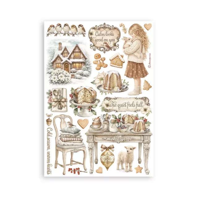 Stamperia Printed Washi Pad for Art and Craft A5 8 Sheets White Christmas
