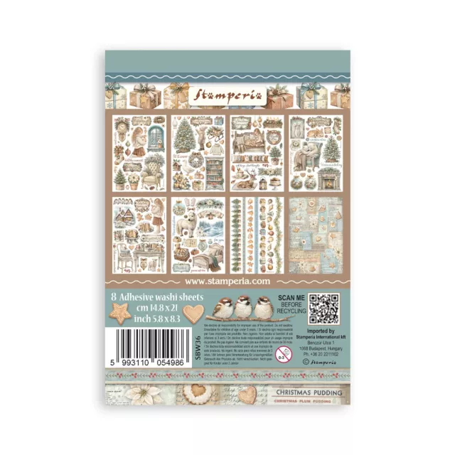 Stamperia Printed Washi Pad for Art and Craft A5 8 Sheets White Christmas