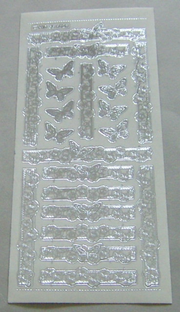 MD Sticker transparent silber Border blossom/ butterfly