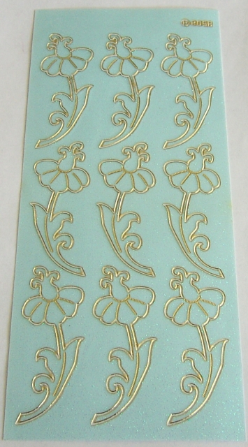 Stickerbogen 10 x 23 cm Ziersticker Blumen gold und türkis